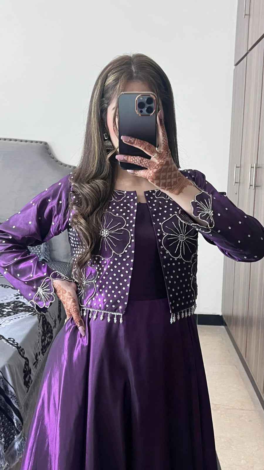Luxury Purple Formal Gown & Embroidered Jacket Set | Elvora