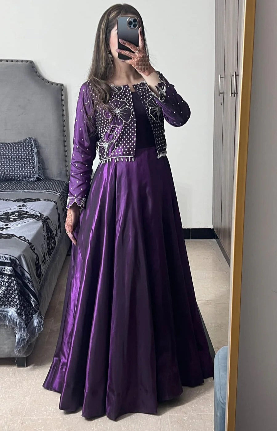 Luxury Purple Formal Gown & Embroidered Jacket Set | Elvora