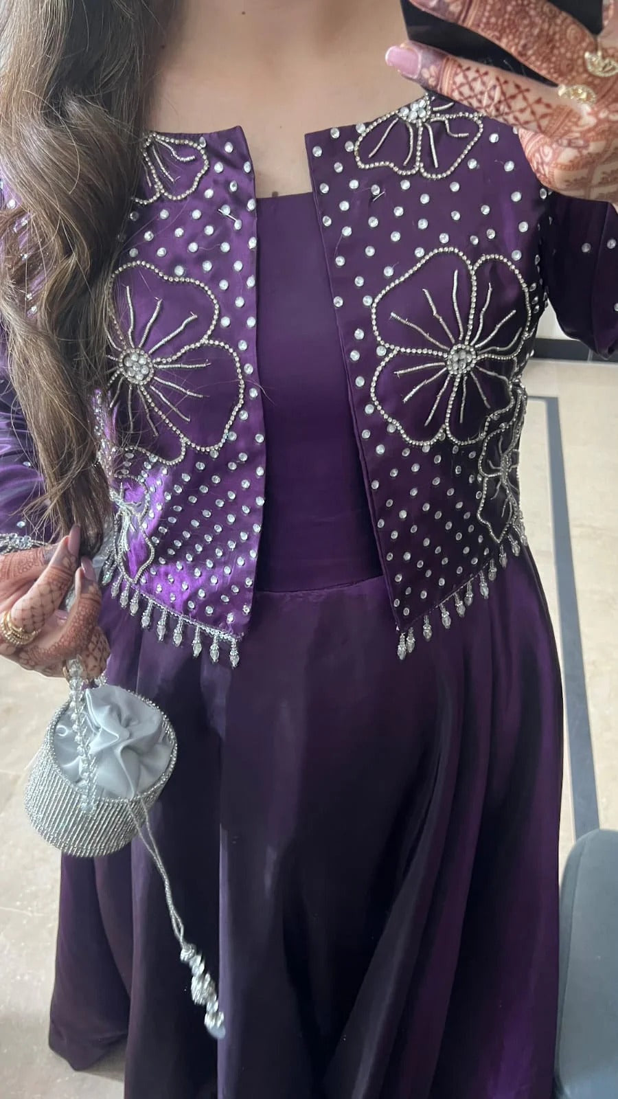 Luxury Purple Formal Gown & Embroidered Jacket Set | Elvora