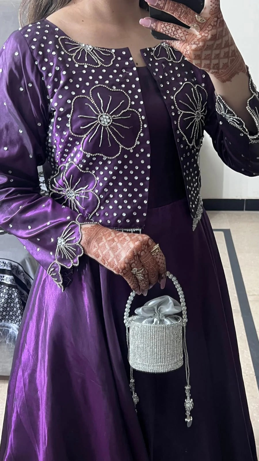 Luxury Purple Formal Gown & Embroidered Jacket Set | Elvora