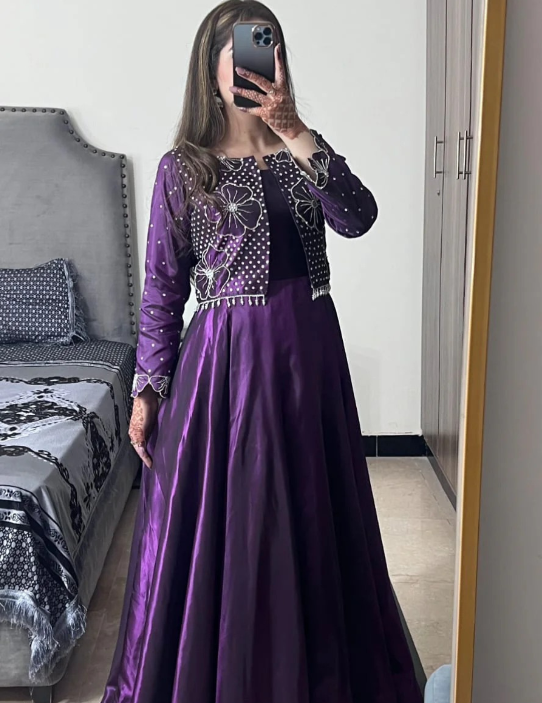 Luxury Purple Formal Gown & Embroidered Jacket Set | Elvora
